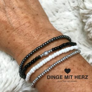 Dinge mit Herz Armband Mini Perlen schwarz weiß grau silber