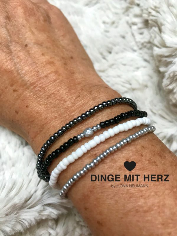 Dinge mit Herz Armband Mini Perlen schwarz weiß grau silber