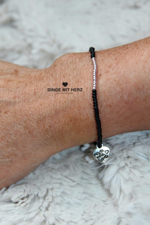 DINGE MIT HERZ ARMBAND MICRO zart rosegold schwarz glänzend