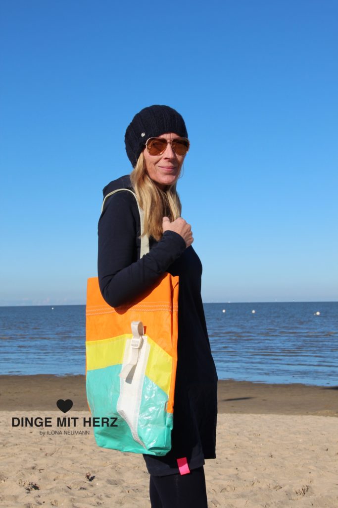 Dinge mit Herz Shopper Tasche aus Segel ART orange gelb hellgrün weiß