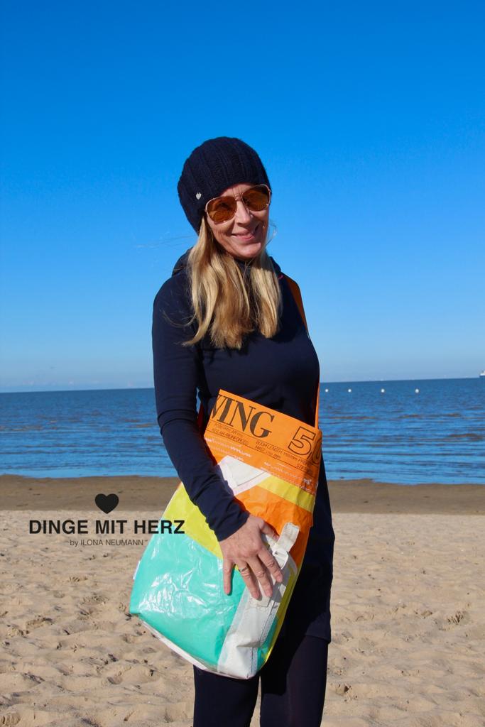 Dinge mit Herz BORSA Umhängetasche aus gesegeltem Segel WAVE 5,0 hellblau orange gelb weiß hellgrün
