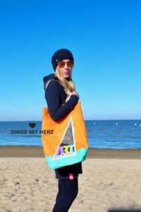 Dinge mit Herz Shopper Tasche aus Segel ART orange weiß hellgrün