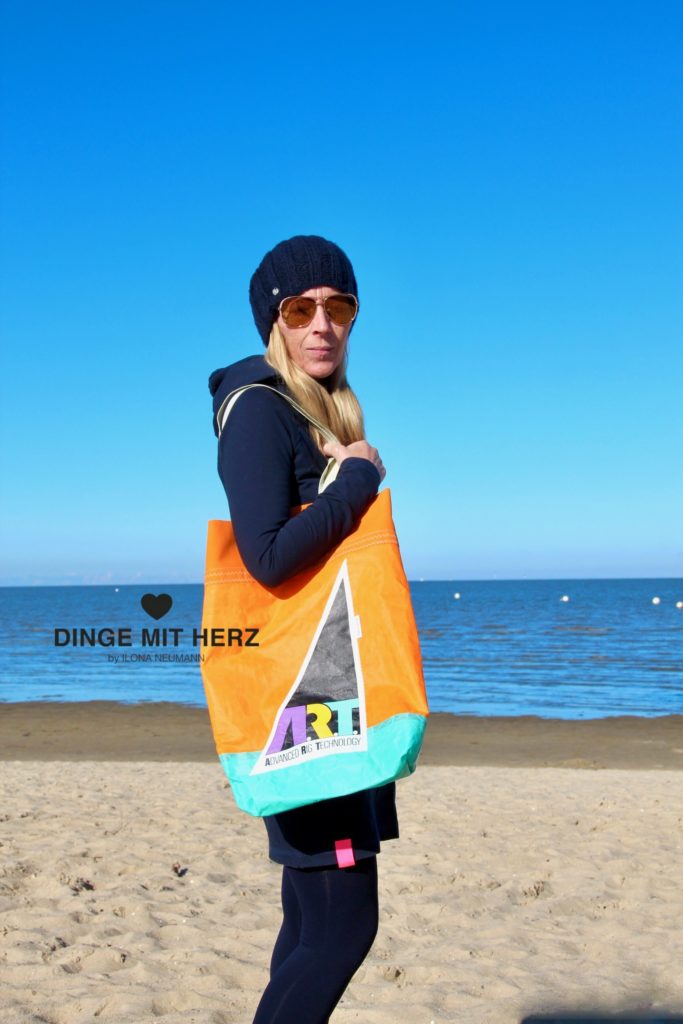 Dinge mit Herz Shopper Tasche aus Segel ART orange weiß hellgrün