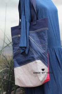 Dinge mit Herz Shopper Tasche aus Segel dunkelblau pink hellgrau