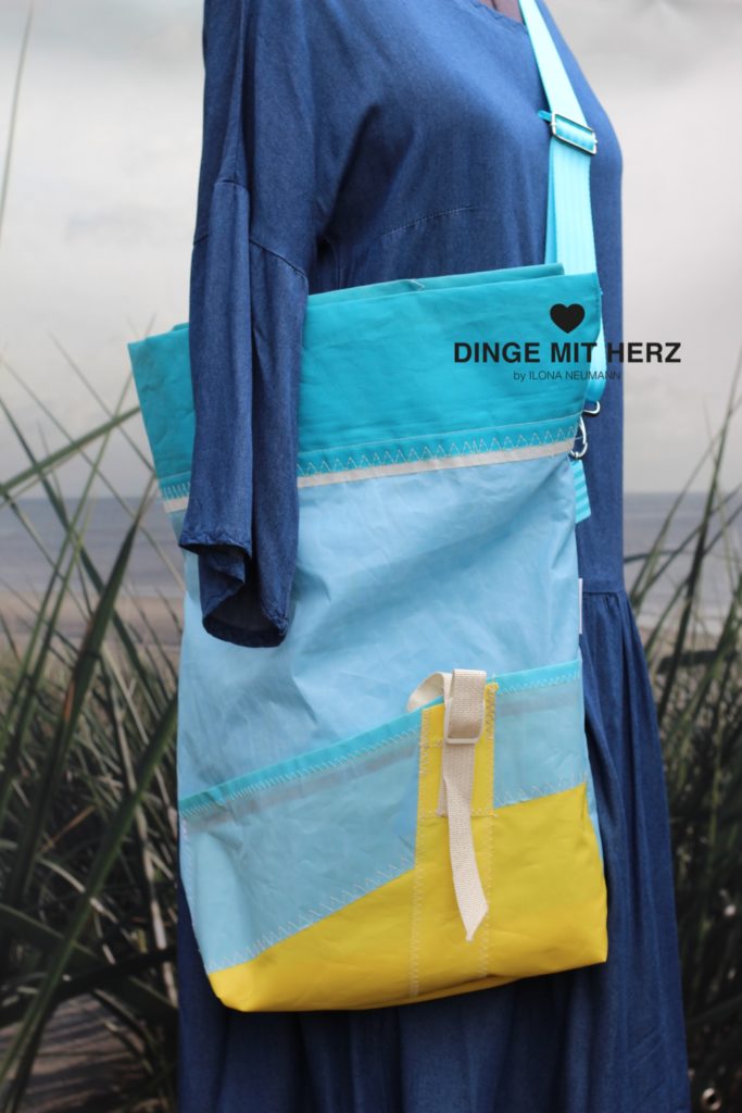 Dinge mit Herz Segel Borsa Umhängetasche Segeltasche hellblau gelb