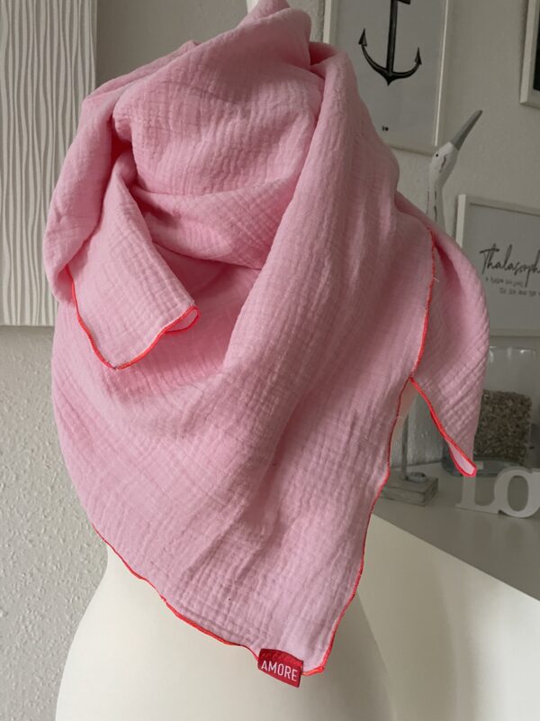 Hellrosa Saum neon Koralle-Pink, Musselin - Tücher - Schals mit neon Saum